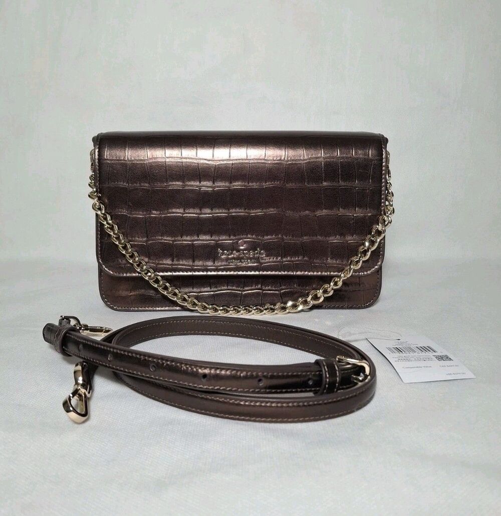 Kate Spade Madison Croc Embossed Willow Medium Convertible Crossbody Brown